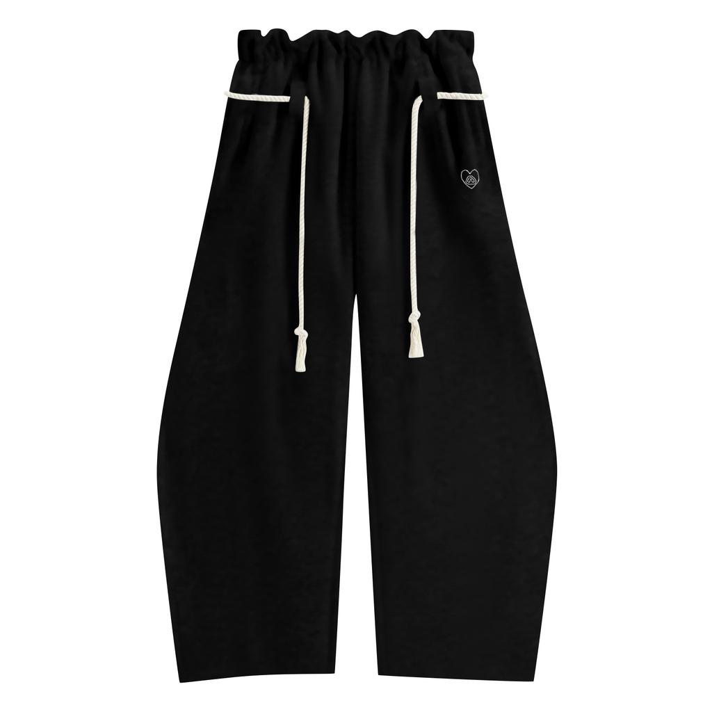 Women's Vintage Drawstring Sweatpants With Heart Embroidery Wide-Leg Curved-Hem Pants Loose-Fit Casual Sweatpants Long Pants