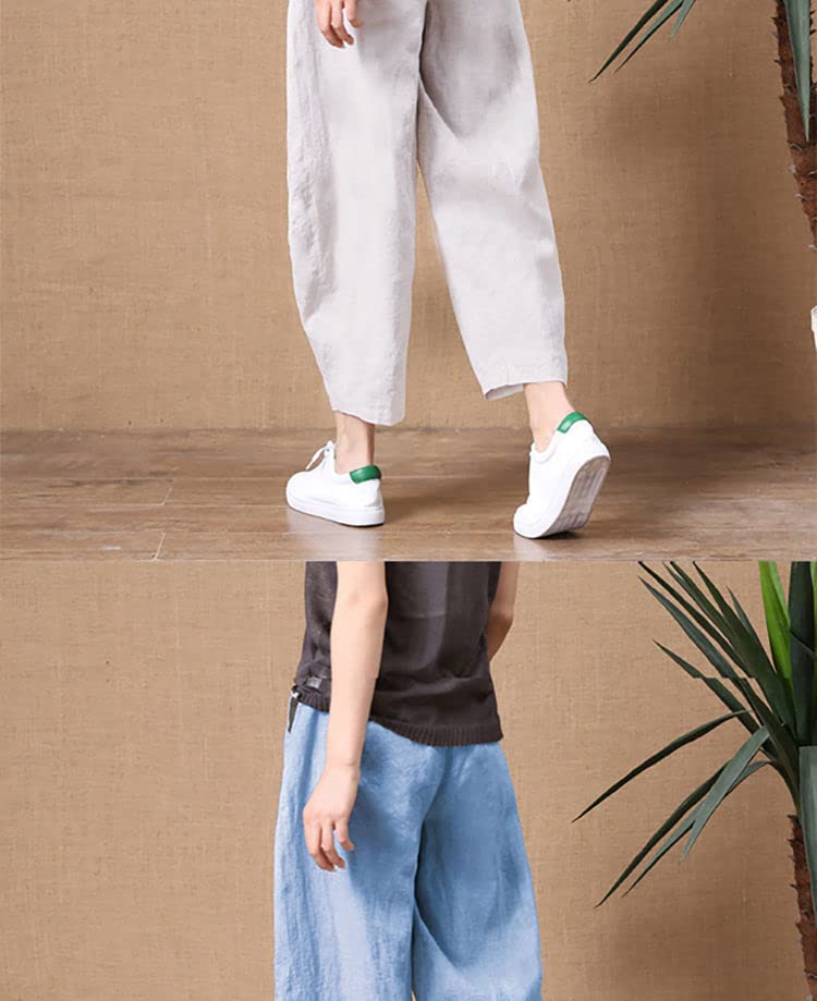 Cotton Harem Loose Solid Casual Elastic Summer Cropped Pants Navy [JINJUDUO] Women's Pants, Fit, Color, Pants, Waist, (XL, Blue)