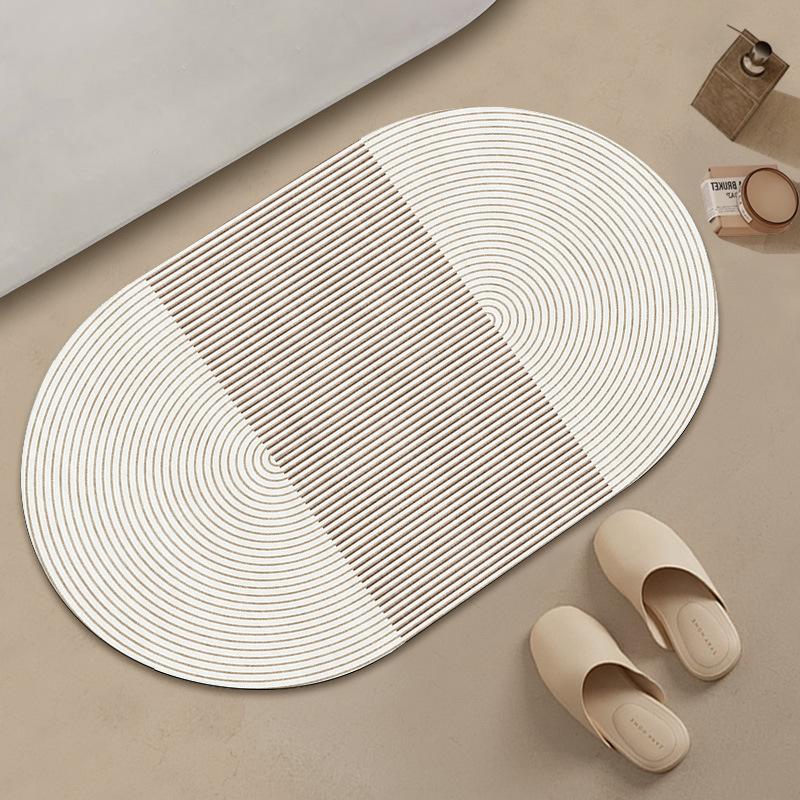 Oval Solid Color Abstract Floor Mat Bathroom Absorbent Anti Slip Foot Mat Bathroom Door Mat