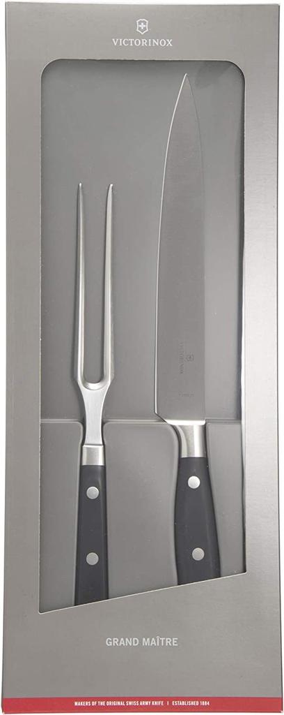 VICTORINOX Carving Knife and Fork Knives for BBQ and Steak Grand Set, Set, Black, Professional-Grade Grilling, Maître, Forged, 7.7243.2