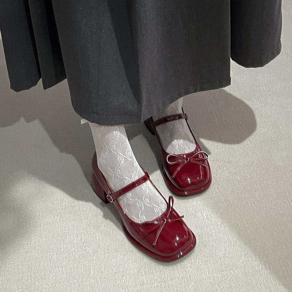 Rote Retro Premium Französische Dicke Ferse Leichter Mund Einzelne Schuhe Damen Sommer 2025 Neu mit Rock Vielseitige Mary Jane Schuhe