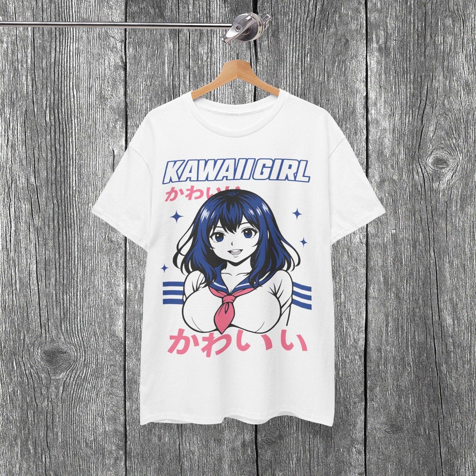 Kawaii Girl T-Shirt: Anime Schoolgirl Graphic Tee M