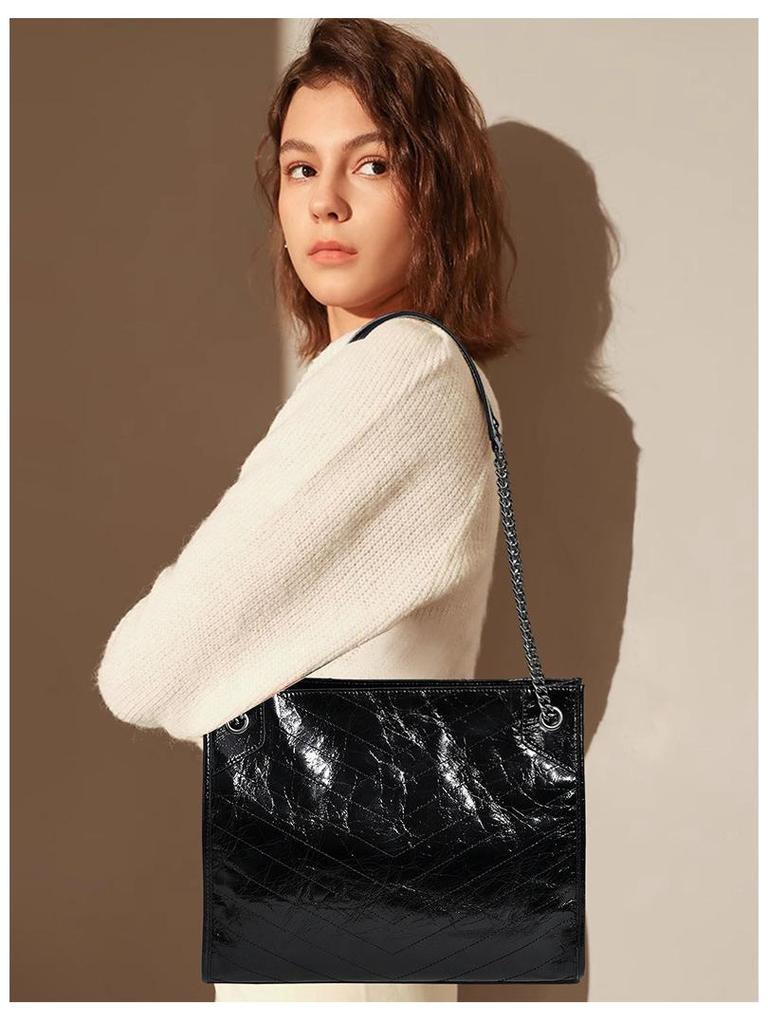 Damen 2025 Rindsleder Diamantkette Schulter Messenger Tote – Pendeltasche mit großem Fassungsvermögen