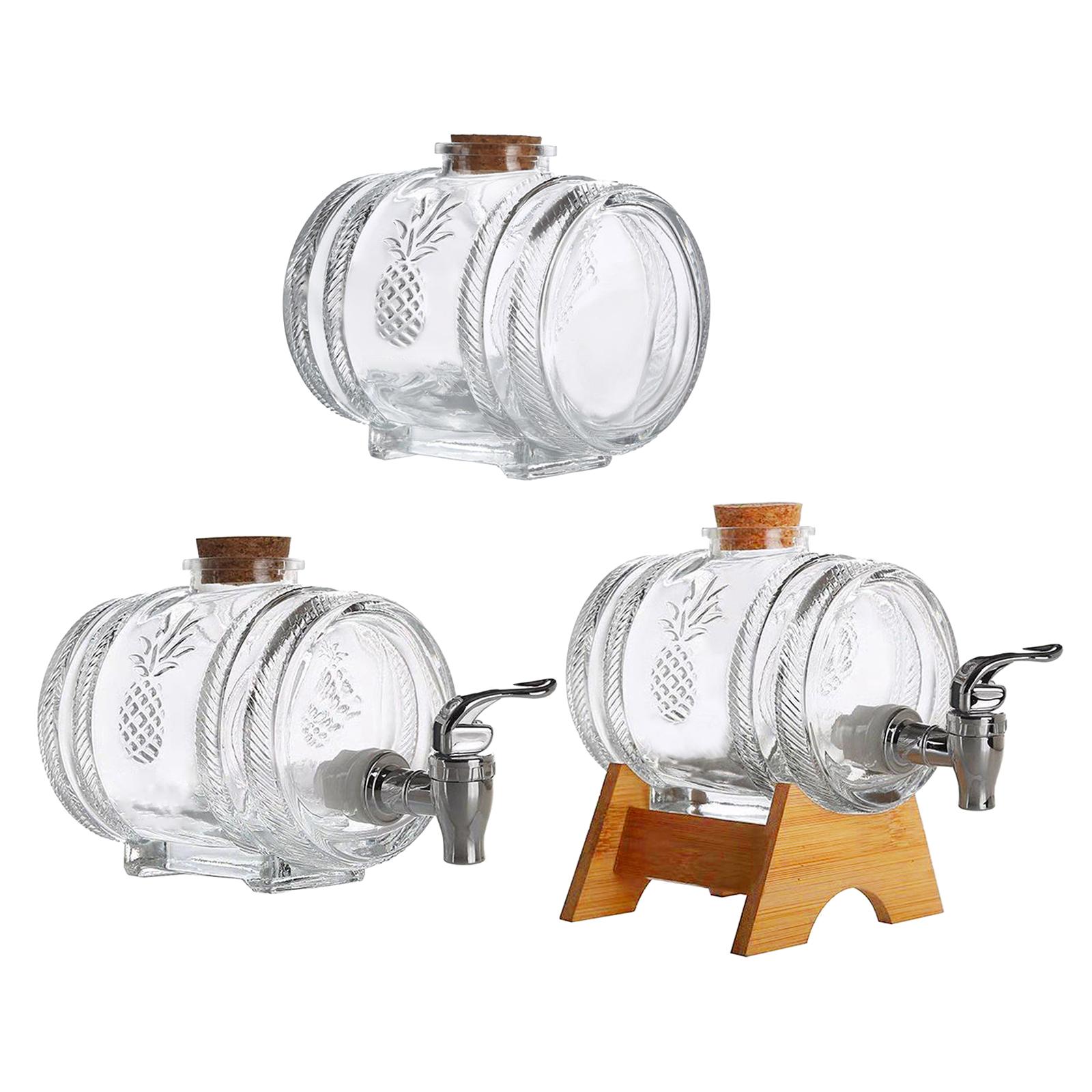 1L Beverage Barrel with Faucet Glass Wine Barrel Sealed Ginseng Wine Bottle Glass Wine Bottle Wine Jar