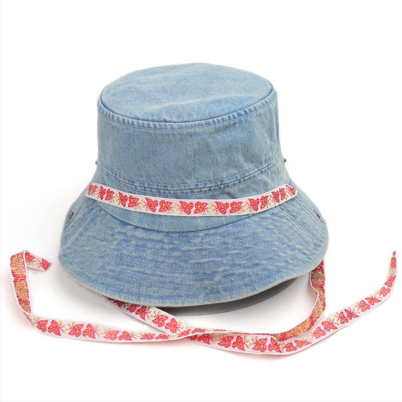 Outdoor bow knot fisherman hat women's fashionable washed denim hat hiking caps