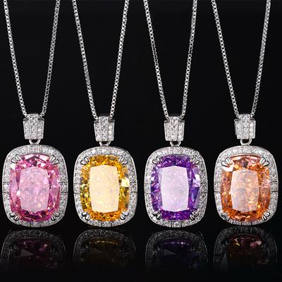 Schmuck Hochkarbon Diamant Eisblumen Schliff Kupfer Eingelegt Retro Temperament Anhänger Halskette Weiblicher Moderator 12 * 16