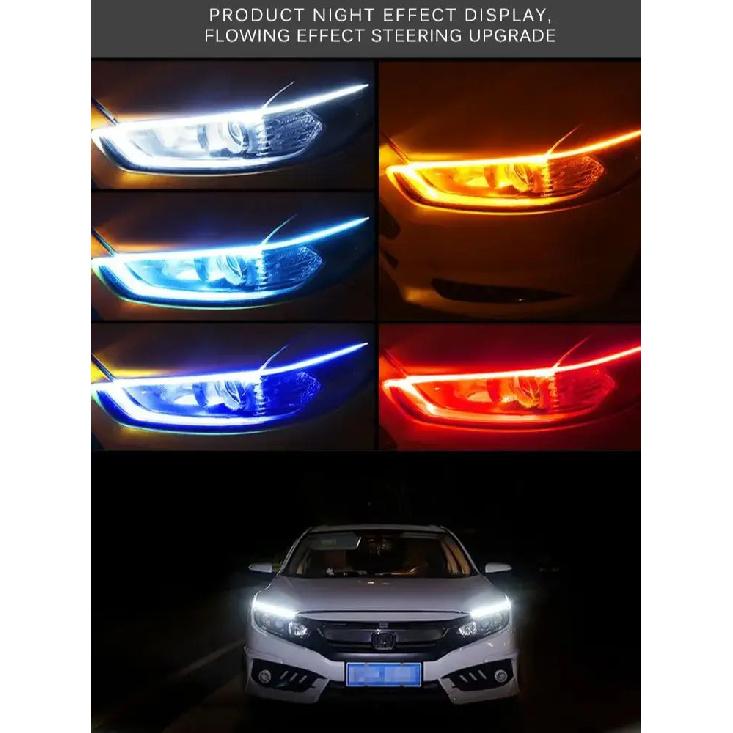 2Pcs 12v LED Car Daytime Running Light DRL Flexible Waterproof Strip Auto Headlights White Turn Signal Yellow Brake Flow Lights