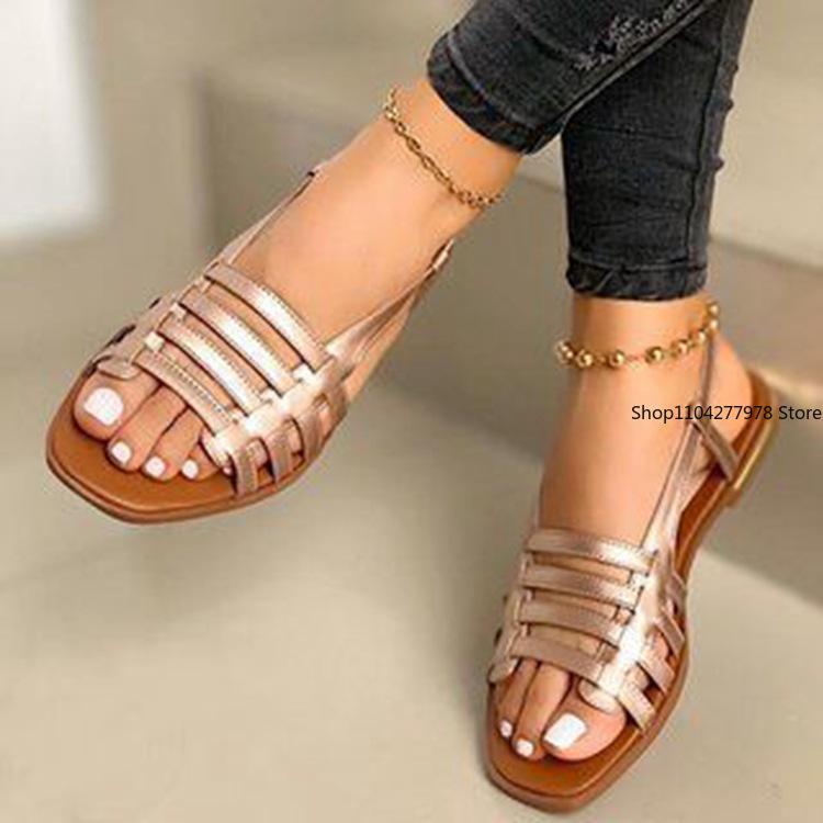 Fashion Women Sandals 2025 Woman Summer Hollow Out Roman Shoes Women's Gladiator Open Toe Beach Flats Ladies Footwear Plus Size 35-43