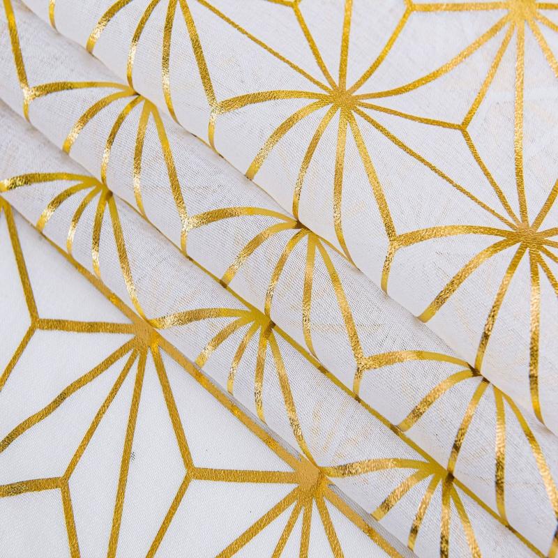 Geometric Gold Foil Sheer Curtains – Set of 2 Panels, Semi-Blackout, Light Filtering Window Curtains