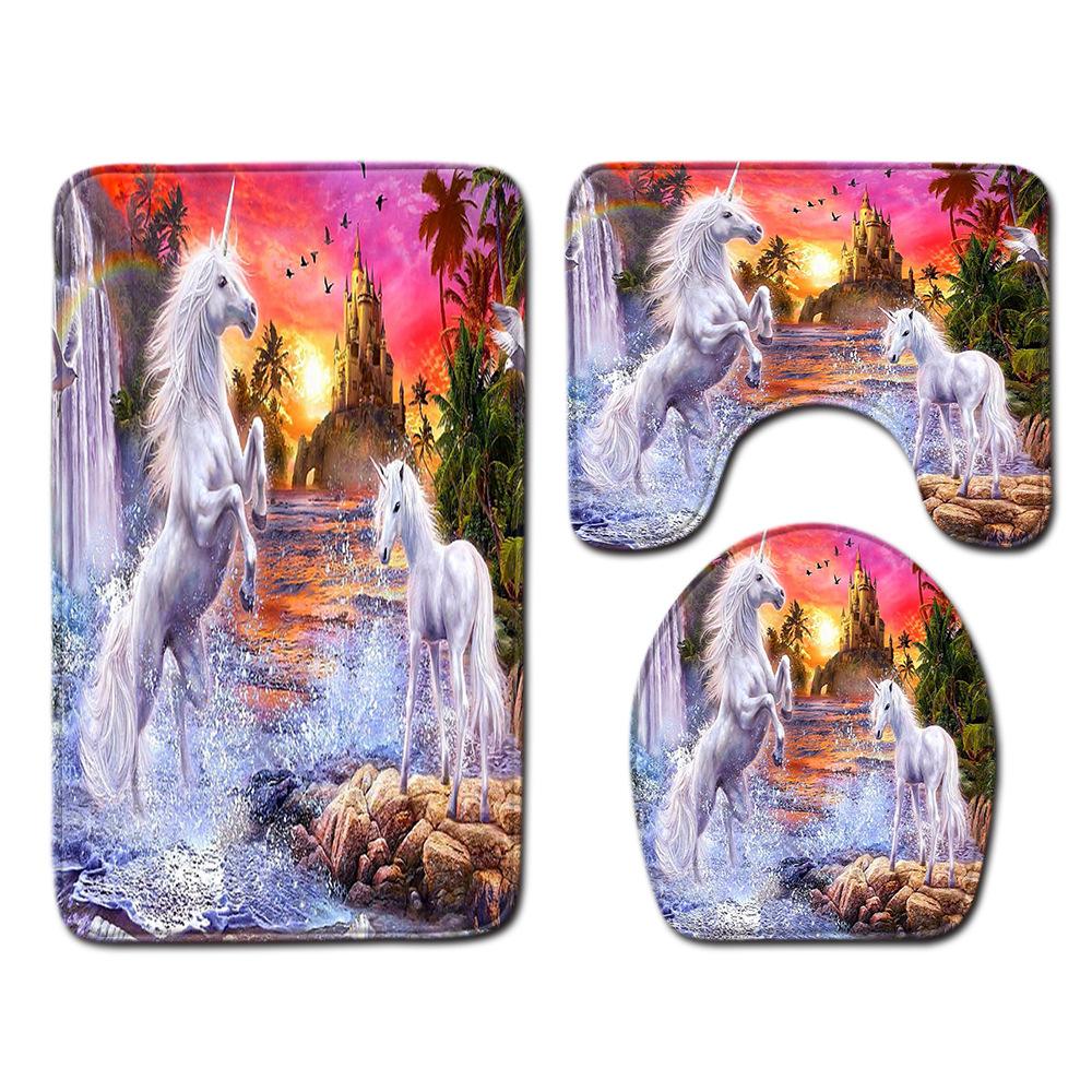 Einhorn Badezimmer Bodenmatte Toilette Dreiteiliges Set