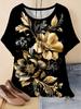 Sommer Damen Blumen T-Shirt 3D Druck Lockerer Schnitt Rundhals T-Shirts Bequeme Damenbekleidung Lässig Elegant Oversize Damen Oberteile