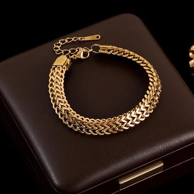 Bracciale a Catena Spessa per Polso in Acciaio Inossidabile 316L Bangle per Donne Uomini Trendy Placcato Oro 18K Gioielli Impermeabili Bijoux KTJ