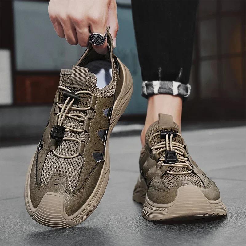 Fashion Summer Autumn Men's Mesh Casual Sneakers Breathable Sports Slippers for Men Lace-up Outdoor Male Non-slip Sneaker New Fashion