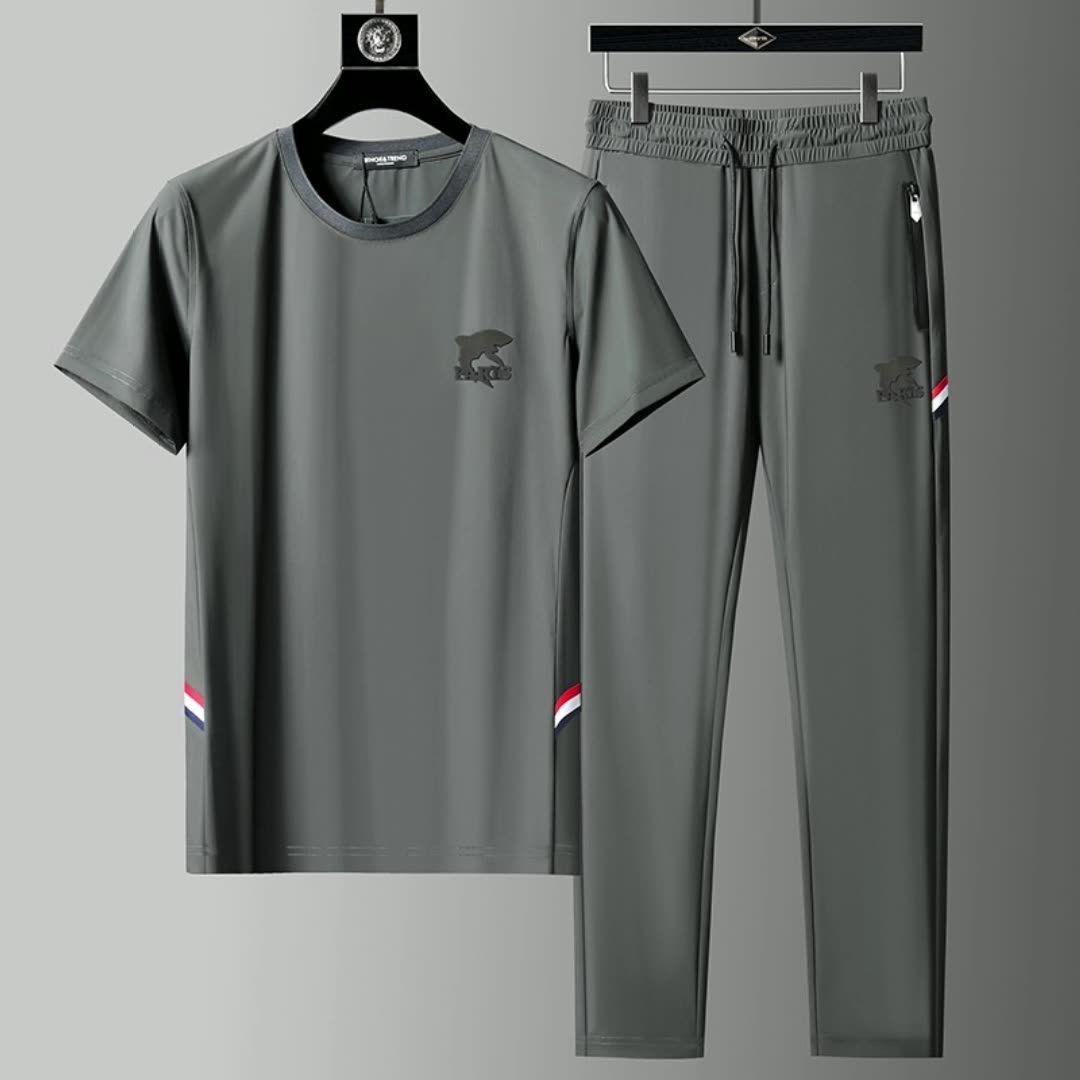 

Летний комплект из двух предметов с коротким рукавом Ice Silk Sports большого размера для мужчин, свободный дышащий комплект из двух предметов XL серый