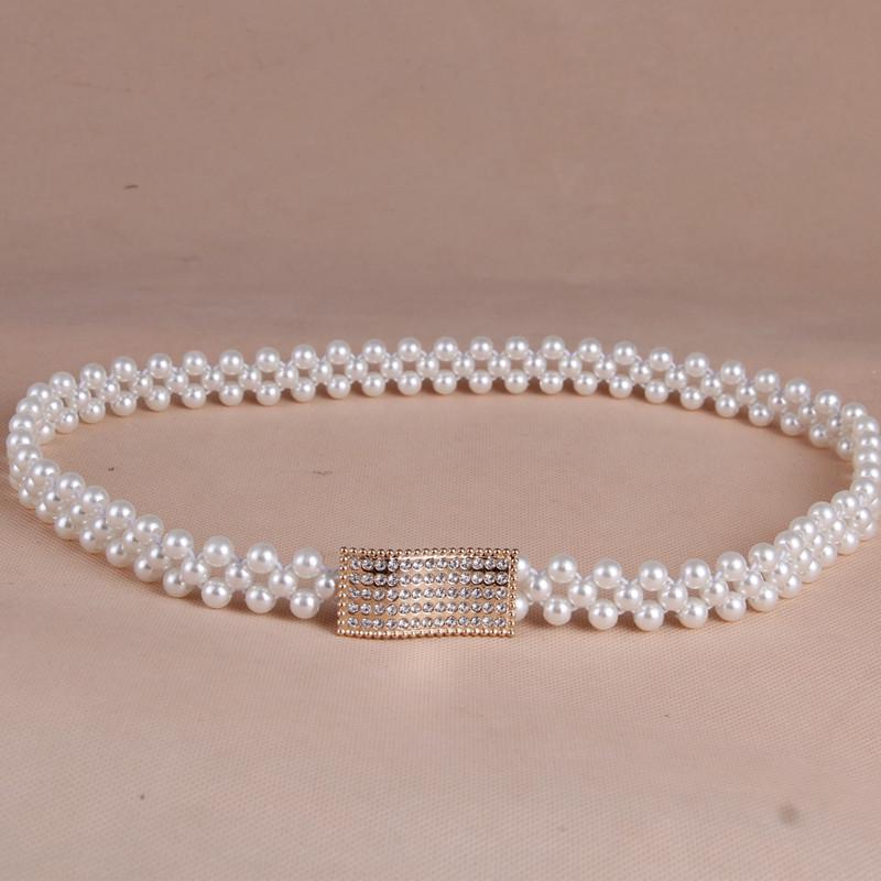 

Жемчужный плетеный эластичный пояс-кушак, женский эластичный тонкий ремень, декоративная цепочка на талию для женского платья 60-80cm