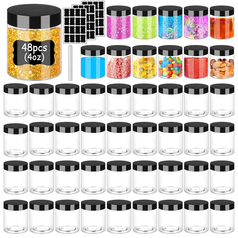 Plastic Jars with Lids 8OZ 36PCS,Small Cosmetic Slime Containers Clear Travel Round Jars Empty Refillable Sample Containers Leak Proof Pot with Black