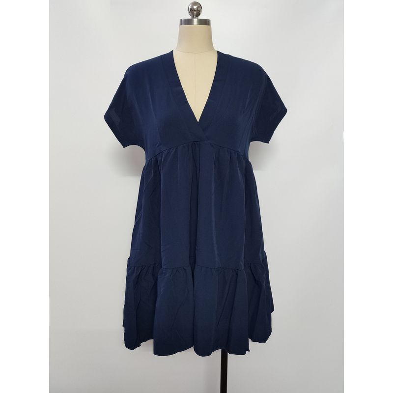 Western Style New Casual Loose V-neck Short Sleeve Dress Frill Short Dress Sexy V-neck Dress