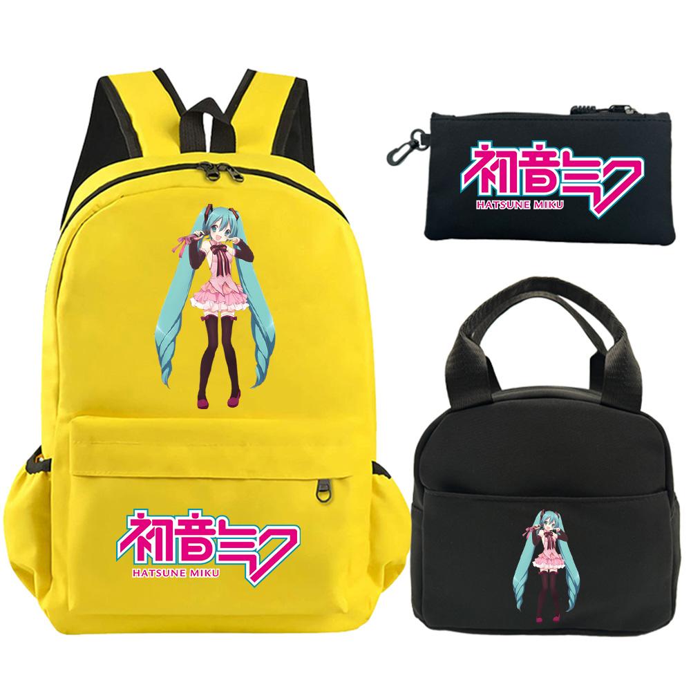 3Pcs/set Anime Hatsune Miku Printed Backpack with Shoulder Bag Pencil Case for Teenager Student Boy Girl Schoolbag Large Capacity Waterproof Bookbag