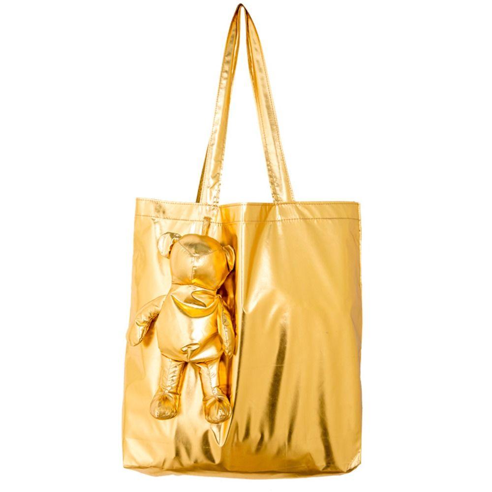 Cute Foldable Cartoon Bear Shopping Bag Reusable Waterproof Tote Bag Cotton Filling Large Capacity Grocery Bag