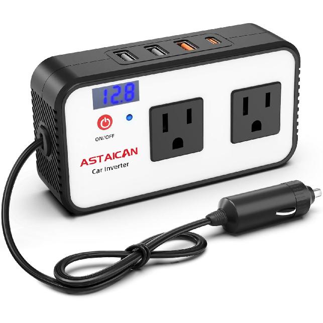 200W Car Power Inverter, DC 12V To 110V AC Car Plug Adapter With 20W USB-C & 18W USB-A Dual AC Outlet, PD/QC Fast Car Charger For Laptop, Vehicles,