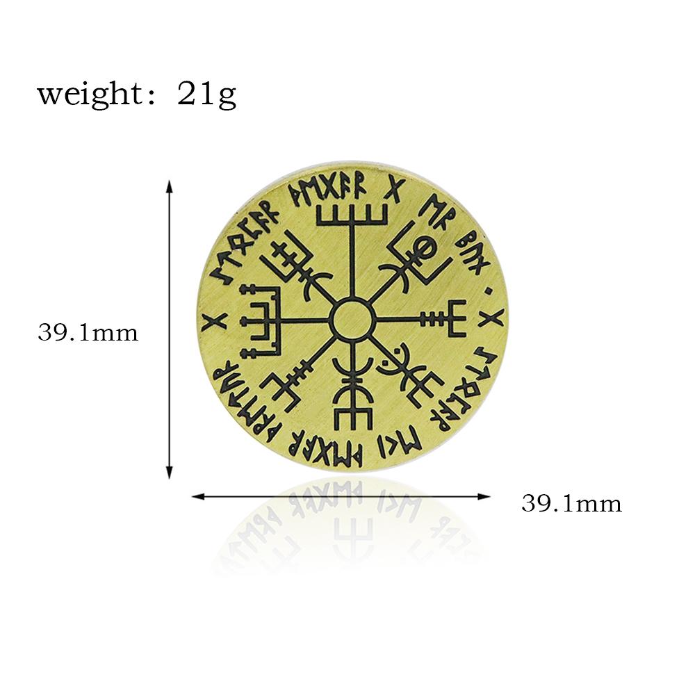 Nordic Vegvisir Viking Compass Coin Magical Rune Staves Numbering Coins Collection Talisman Souvenir Ornament