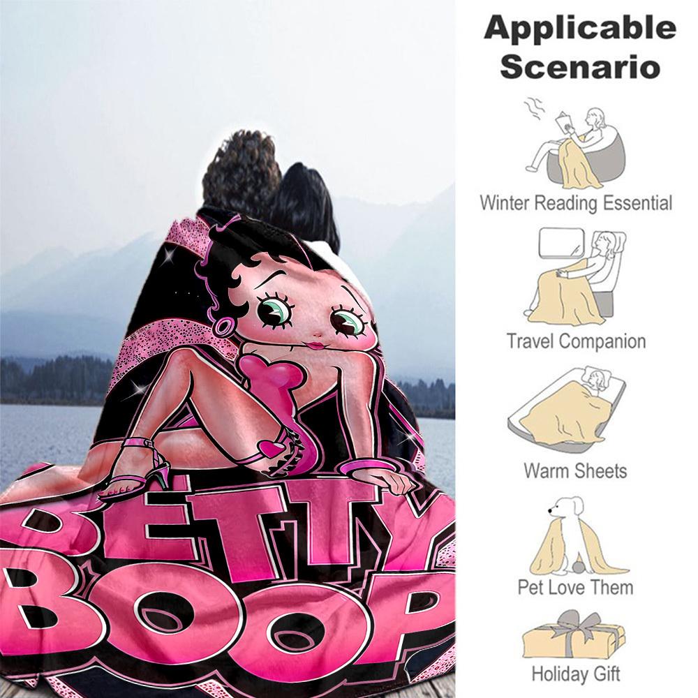 1PC Betty Boop, Classic Cartoon Outdoor Blanket Lightweight Flannel, Soft & Warm, All-Season Use for Sofa, Outdoor, Camping, Living Room, Office40