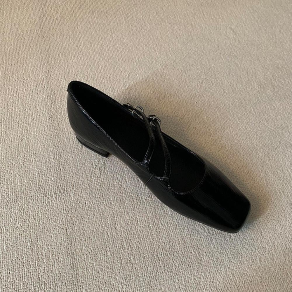 Mary Jane Schuhe Leder Quadratische Zehenpartie Doppelte Schnalle Leder Schuhe Einfach Vielseitig Pendeln Mary Jane Damenschuhe Mode