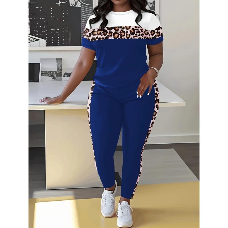Women 2Pcs Yoga Set Short Sleeve Top High Waist Long Leggings Stretch Fitness Sportswear