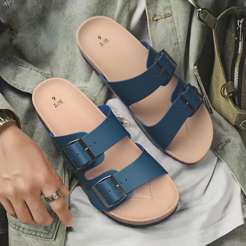 Fashion British Style Men Cork Slippers Fashion Casual Leather Outdoor Antiskid Sandals Summer Comfort Soft Bottom Flat Designer Shoes