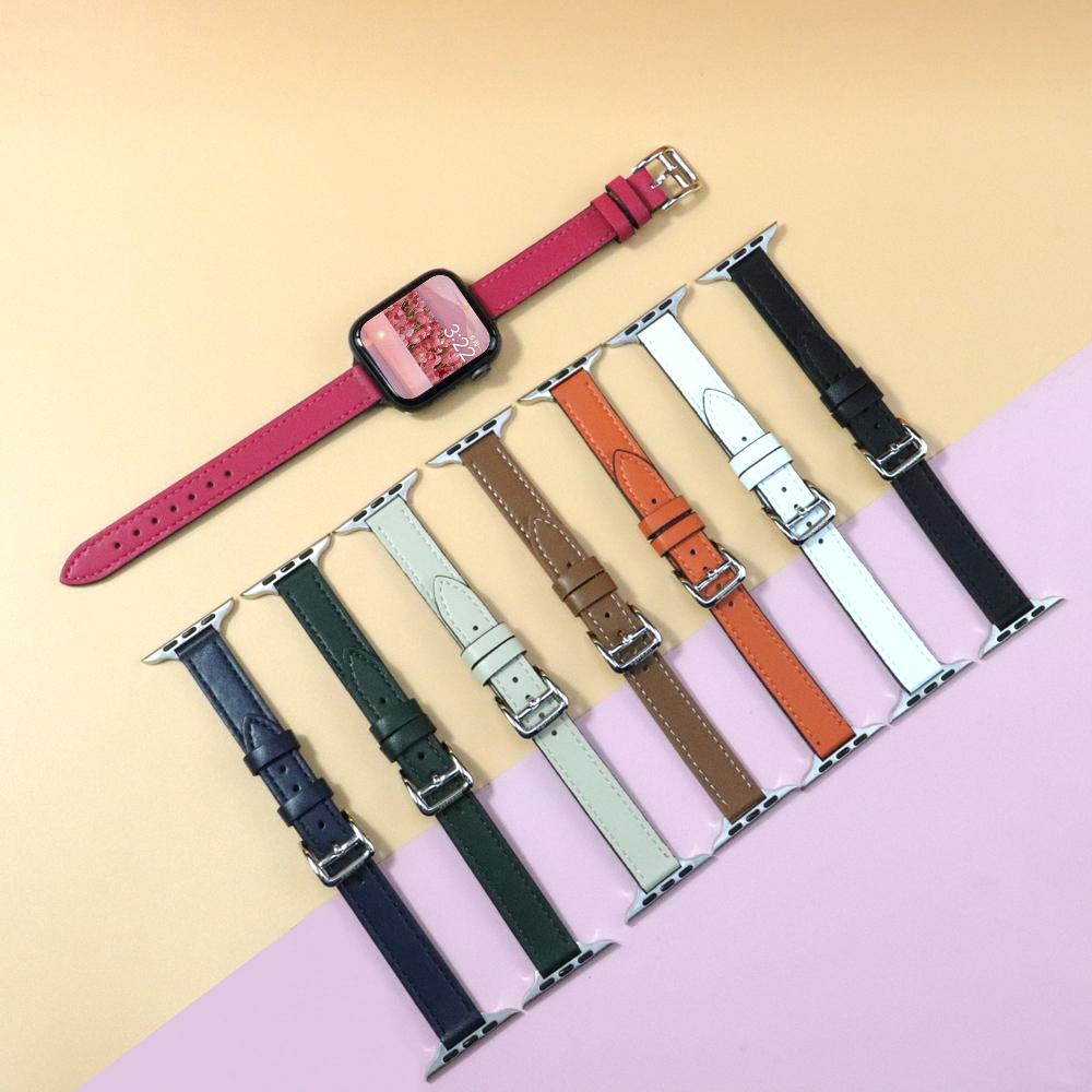 Slim Leather Strap for Apple Watch Band 49mm 45mm 44mm 42mm 41 38 40mm Woman Bracelet for IWatch Series Ultra 8 7 6 SE 5 4 3 2 1