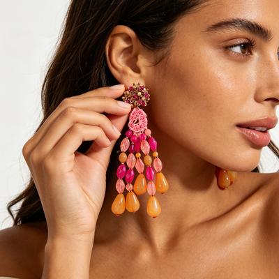 Exaggerated Hand Woven Droplet Shaped Tassel Multi-layer Earrings Dopamine Geometric Women's Fashion