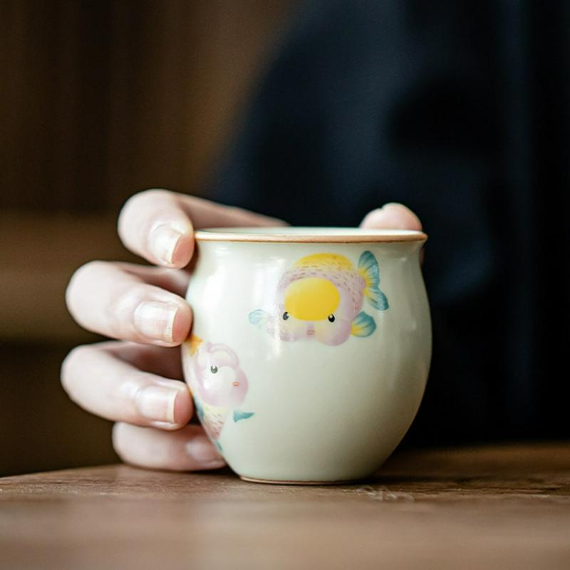Ru Kiln Ceramic Teacup Creative Golden Fish Master Cup Household Kung Fu Tea Cup Tea Bowl Drinkware Teaset Accessories Supplies