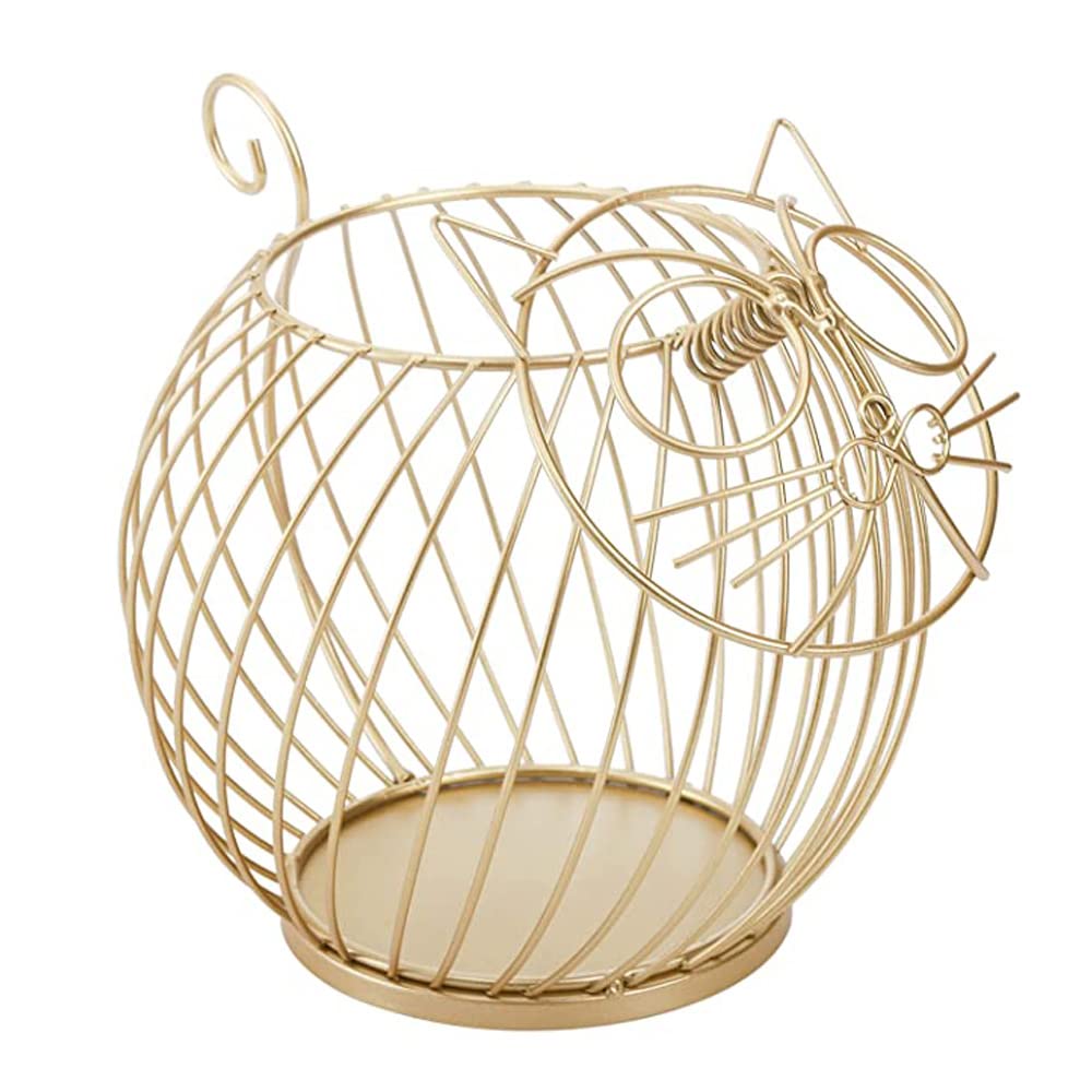 

Cartoon Cat Coffee Capsule Holder Hollow Iron Rack Snacks Candy Metal Storage Basket,Size L/Gold Type A
