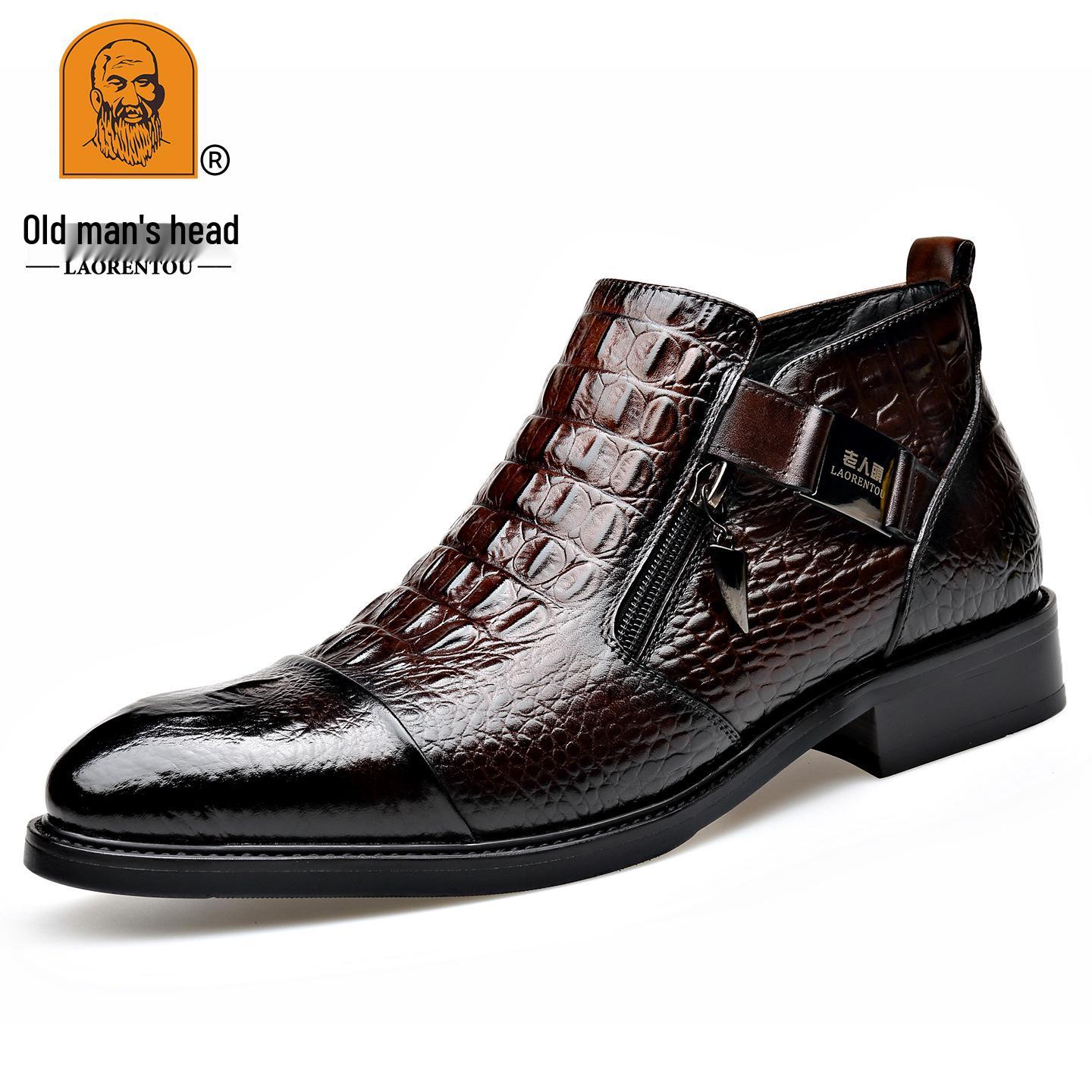 Laorentou Men`s Leather Crocodile Pattern Chelsea