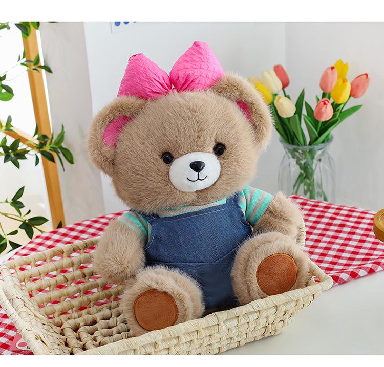 Pink Bow Fifi Bear Plush Doll - Cute Cartoon Animal Toy for Birthdays and Hugs
