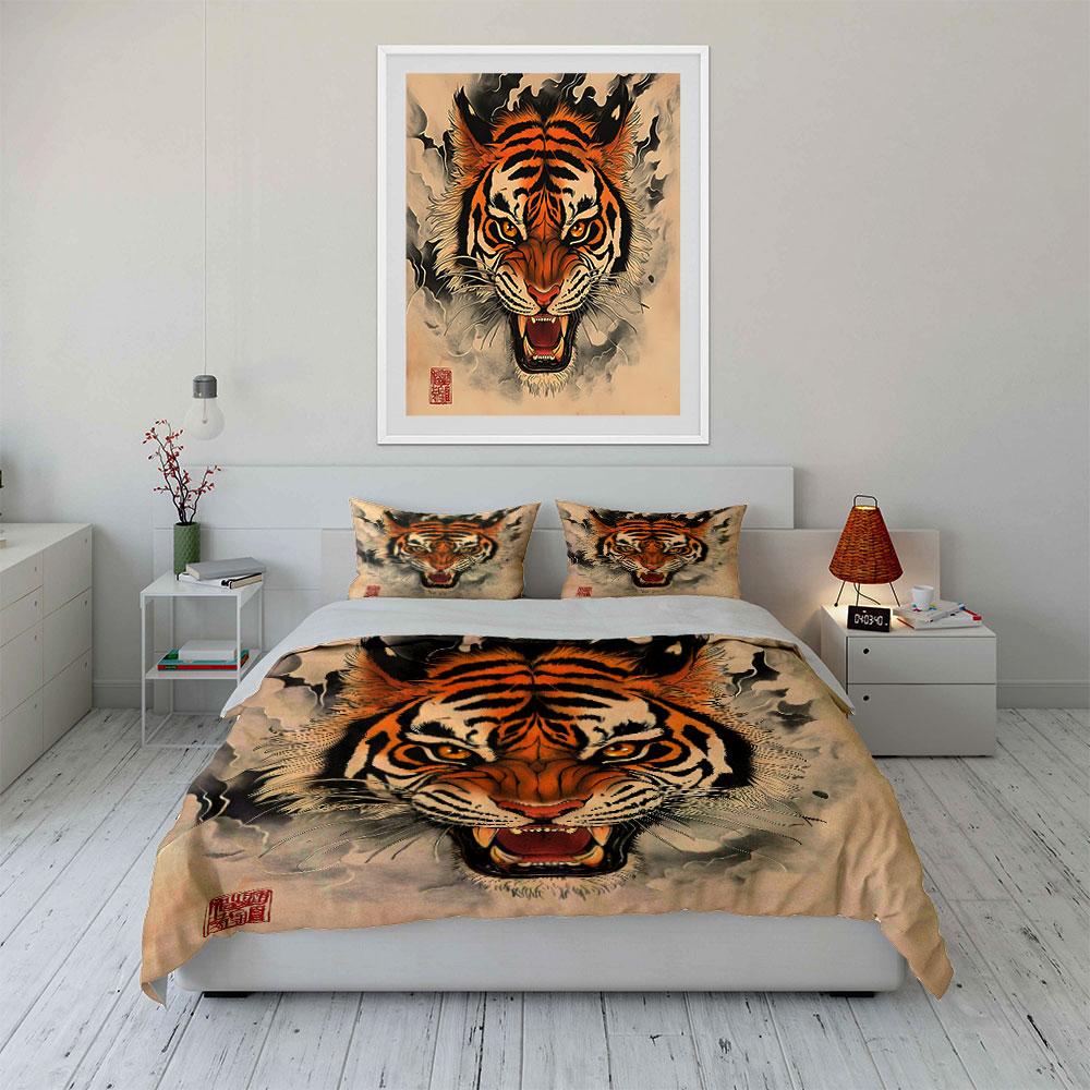 Set de Decoración Artística de Tigre - Exhibición en el Hogar Suave Cómodo Juego de Funda Nórdica Incluye 1*Funda Nórdica y 2*Fundas de Almohada, Regalo