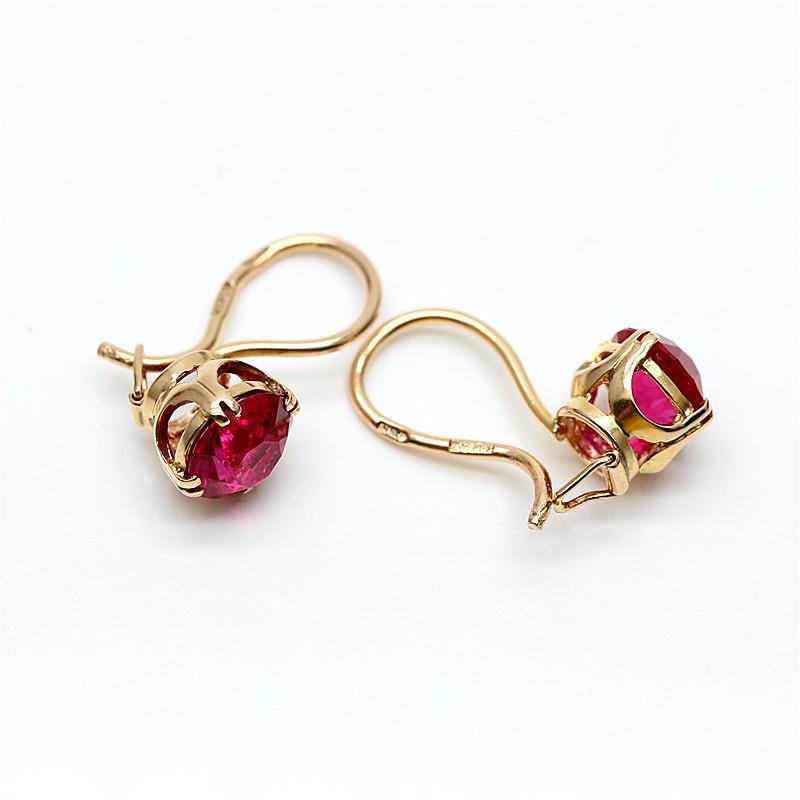 Exquisite Russian 585 Purple Gold Shiny Redstone Earrings, Simple Design, High-End Colored Gold Plated Rose Gold Ear Buckles
