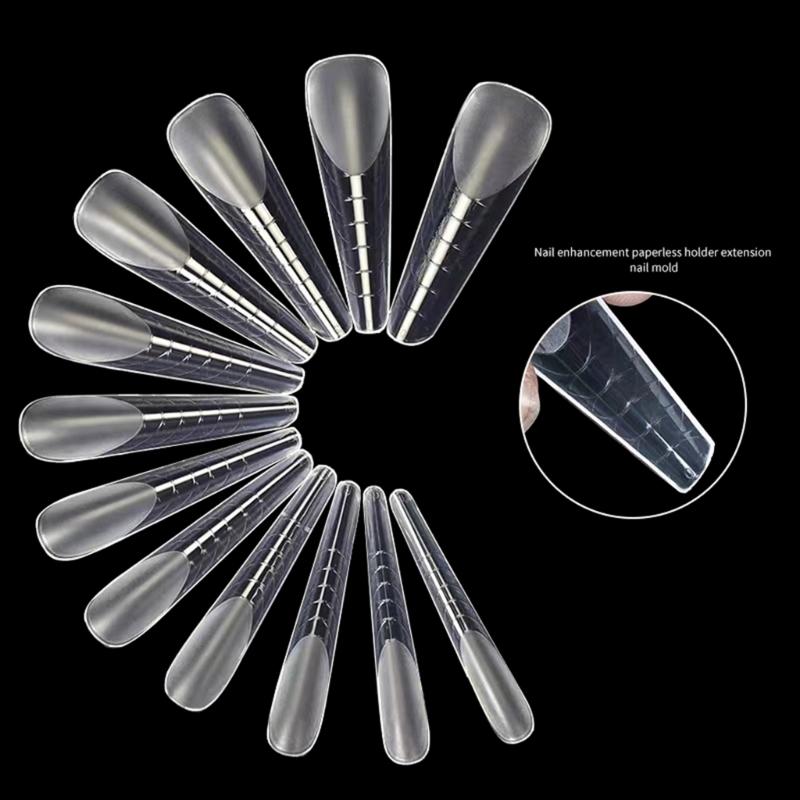 Klare Doppelformen für Acrylnagelsystem UV-Gel-Nagelform Vollabdeckung Falsche Nagelspitzen mit Skala 12 Größen Maniküre Pediküre Werkzeug