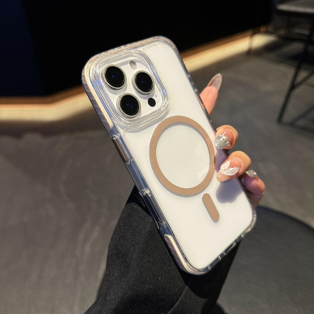 For iPhone 16 Pro Case Compatible with MagSafe TPU PC Clear Phone Cover with Metal Buttons