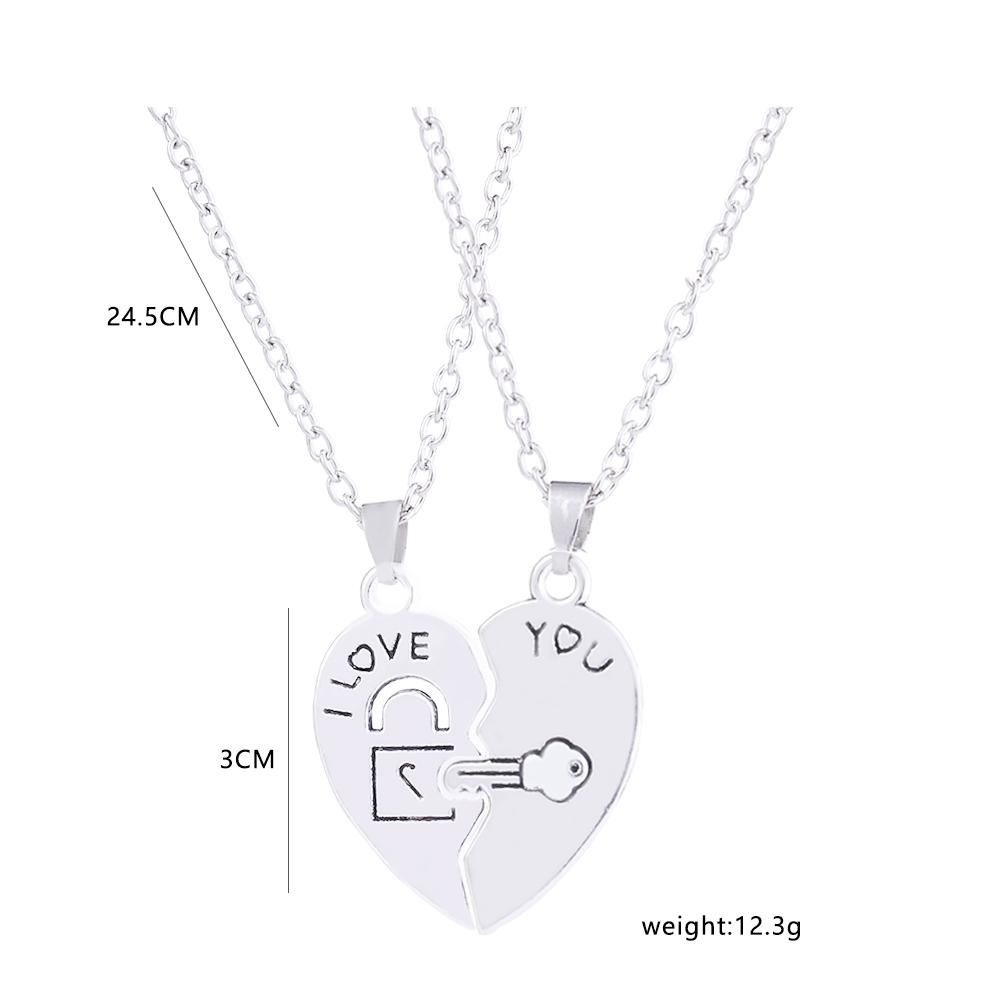 2 Pcs I Love You Heart Pendant Necklace Set Lock And Key Choker Chain For Couple Lovers Romantic Jewelry Valentine's Day Gift
