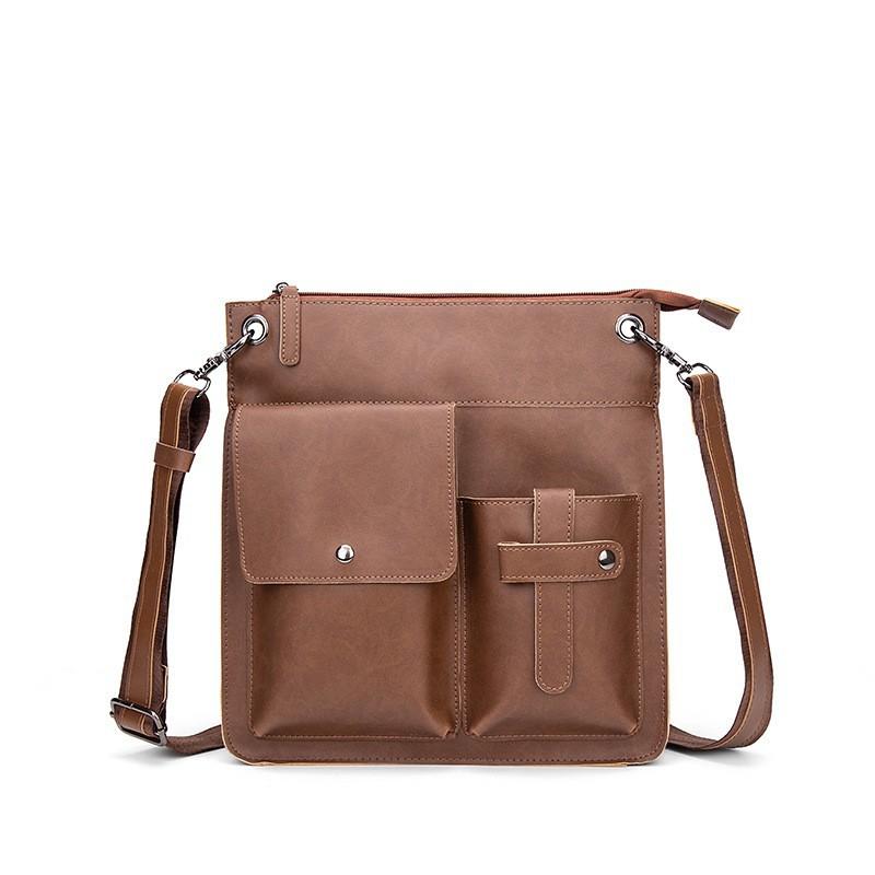 New Men s Crazy Horse Leather Single-shoulder Cross-shoulder Portable Mailman Casual Bag British Retro Fashionable Korean Backpack коричневый
