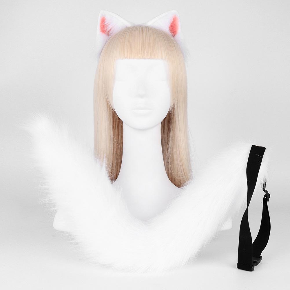 Plush Simulation Cat Ears Cat Tail Cosplay Cat Set Handmade Animal Ears Headband Tail Comic Show Accessories