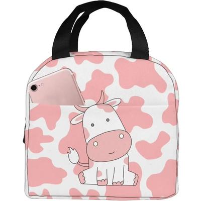 Pink Cow Print Lunch Bag Insulated Lunch Box Reusable Cooler Thermal Meal Tote for Women Men Kids Work School Picnic