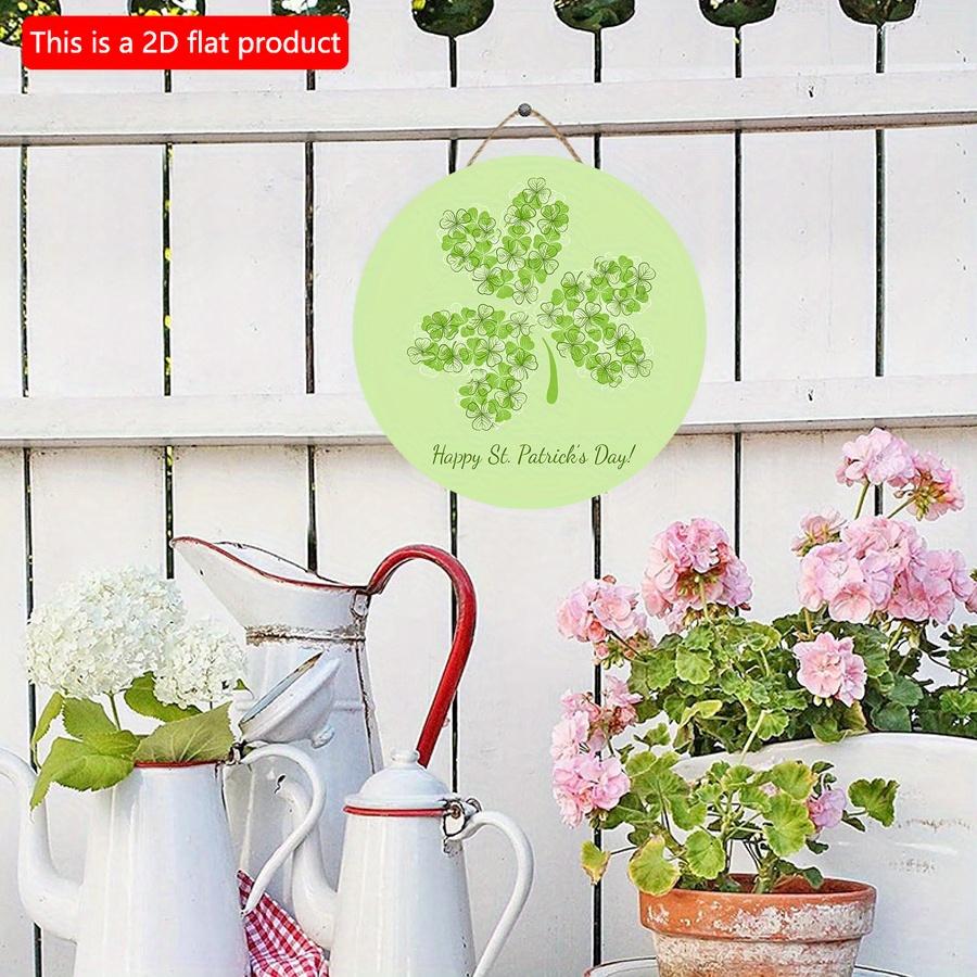 2D flat 20*20cm1pc Happy St.Patrick's Day Green fresh four-leaf grass patterns Welcome party Hanging Wooden Sign, Simplism&artistic Round Decorative