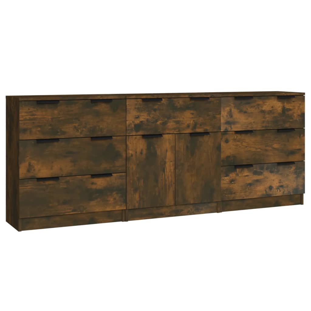Vidaxl 3-Piece Chest of Drawers, Smoked Oak, Wood-Based Material