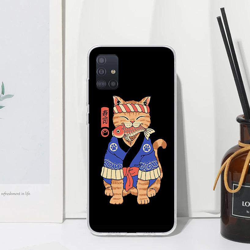 Ramen Sushi Samurai Tattoo Cat Phone Case For Samsung Galaxy A52 A42 A32 A22 A12 A02S A72 A51 A50S A41 A31 A21S A71 A40 A30S A20