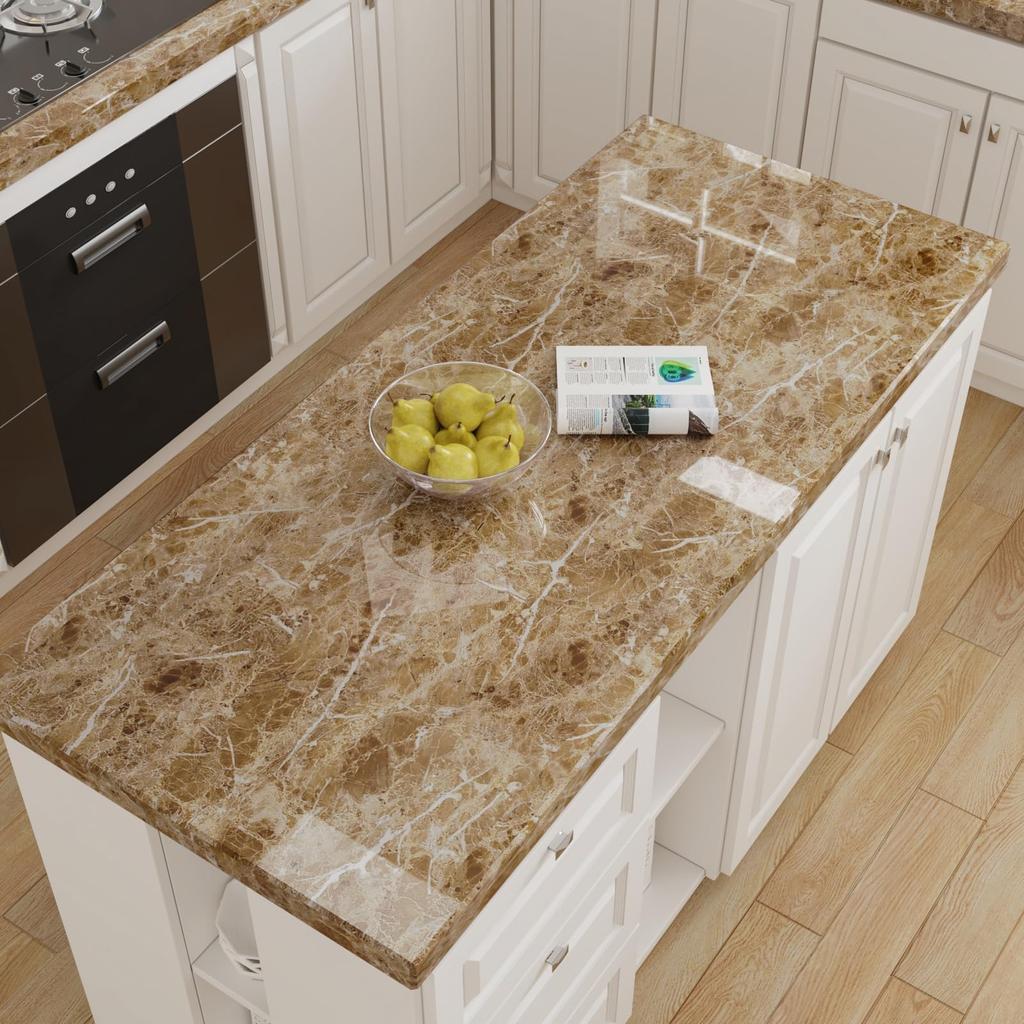 CRE8TIVE Marble-Look Wallpaper Sticker, Wall Sticker, Remake Sheet, Wall Sticker, Masking Tape, Brown, Glossy, Waterproof, Stain-Resistant, Heat-Resis