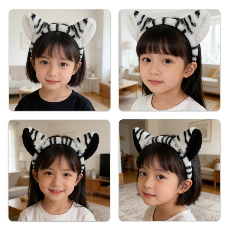 1/3Pcs Kids Zebras Costume Set Zebras Ear Headband Tail Bowtie for Halloween Christmas Cosplay Animal Dressing Up Set