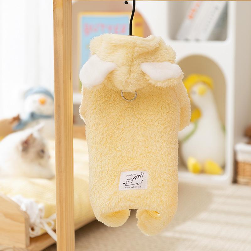 Autumn and Winter Dog Korean Version Cute Three-dimensional Bear Ears Traction Four-legged Fleece Coat Cat Warm Pet Dog Clothes