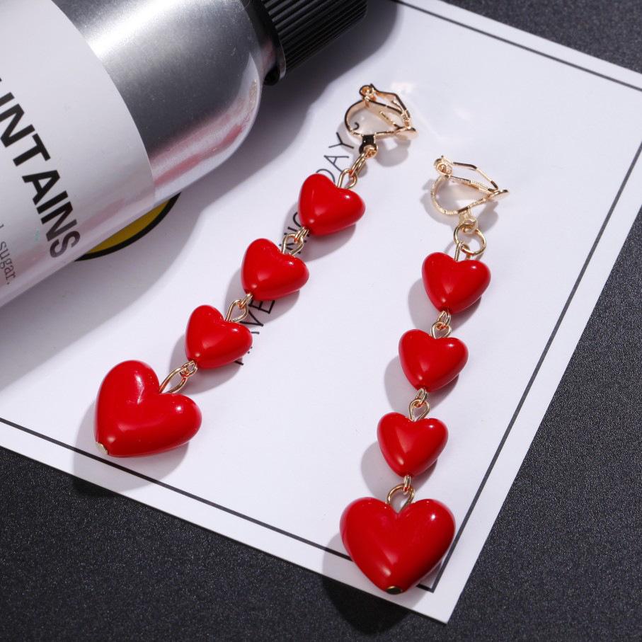 Korean Style Long Tassel Earrings Red Lovely Heart Drop Earrings Women Valentine's Day Festival Birthday New Year Gift